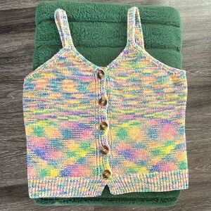 RSQ Multicolor Knit Tank Top with Button Detail